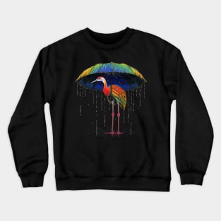 Whooping Crane Rainy Day With Umbrella Crewneck Sweatshirt